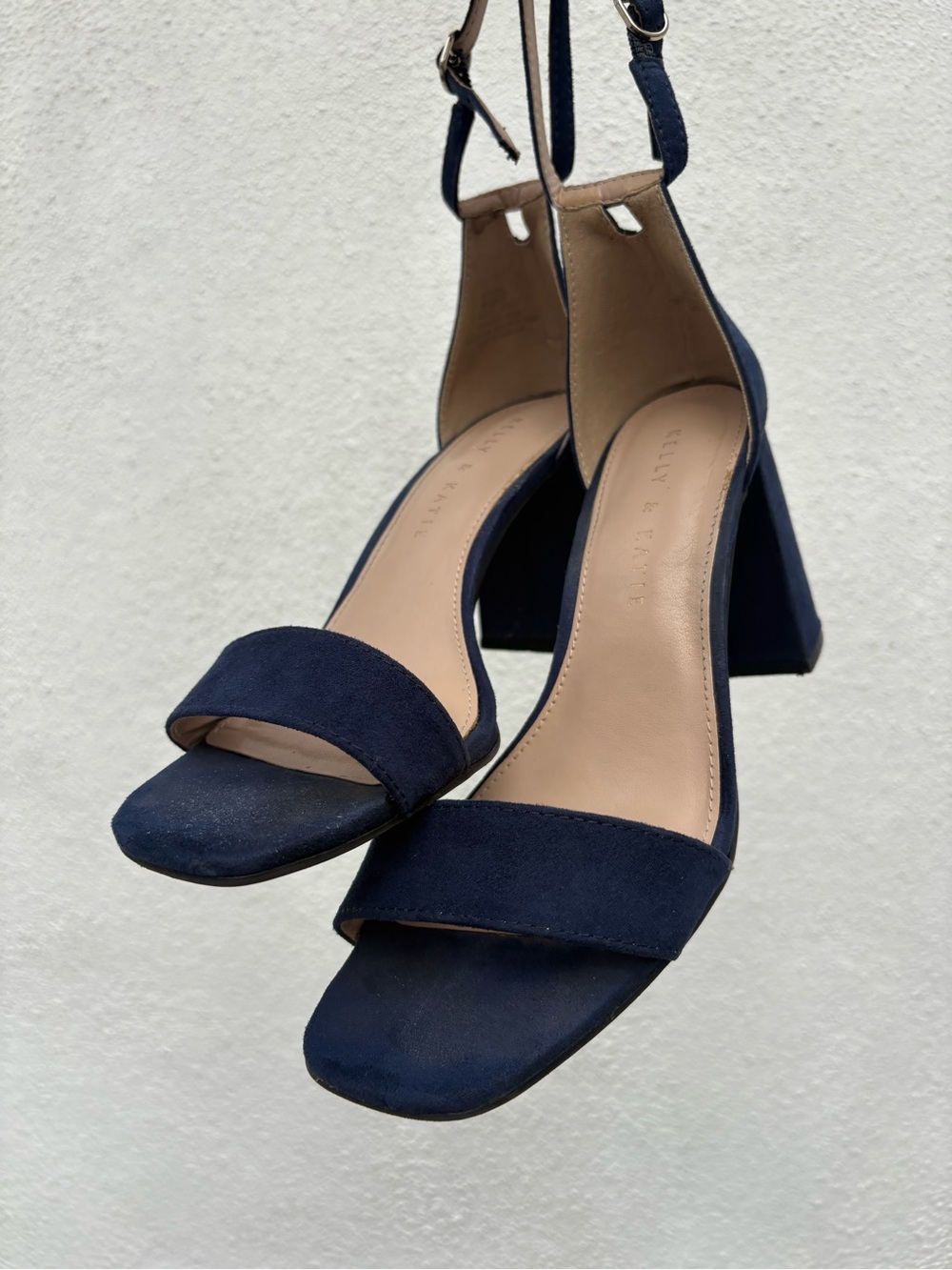 Kelly & Katie Navy Suede Ankle-Strap Block Heels